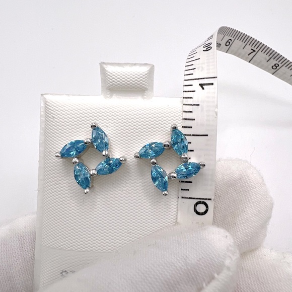 .925 Sterling Silver Marquis Blue Topaz Cz Earrings - Picture 7 of 12